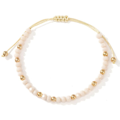 Opalencian Gold Plated Beaded Drawstring Adjustable Bracelet for Women, White Beads Bracelets Charm Couple Handmade Fashion Jewelry Gift