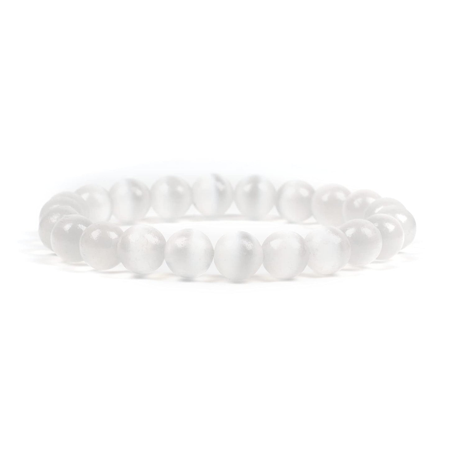 Cherry Tree Collection Selenite Beaded Bracelet – Genuine 8mm Gemstone Stretch Bracelet for Men & Women – Handmade Crystal Bracelet - (Selenite - M)