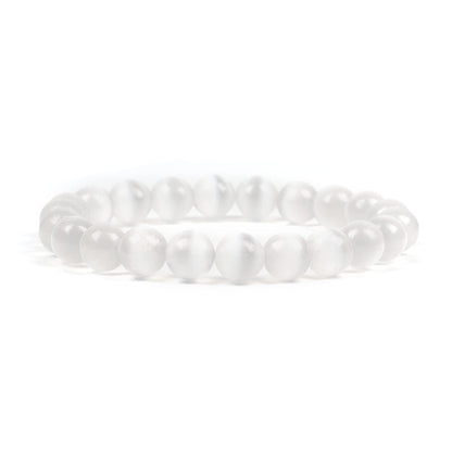 Cherry Tree Collection Selenite Beaded Bracelet – Genuine 8mm Gemstone Stretch Bracelet for Men & Women – Handmade Crystal Bracelet - (Selenite - S)