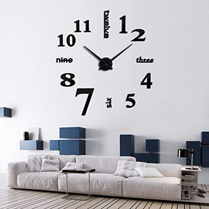 LZYMSZ DIY Wall Clock Modern 3D Wall Clock with Mirror Numbers Stickers for Home Office Decorations Gift(Black)