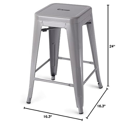 Amazon Basics Metal Bar Stools, 24-Inch, Easy Assembly, Dark Grey, Set of 4