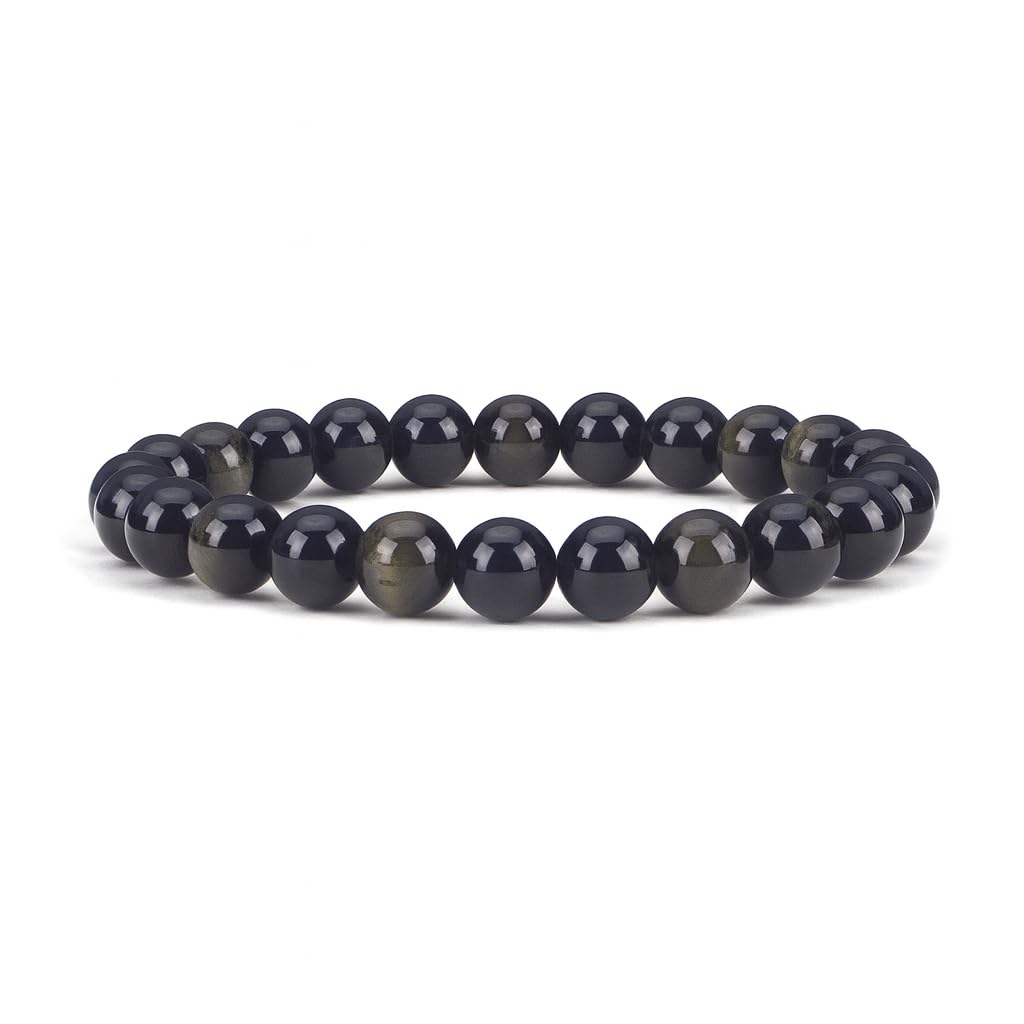 Cherry Tree Collection Golden Obsidian Beaded Bracelet – Genuine 8mm Gemstone Stretch Bracelet for Men & Women – Handmade Crystal Bracelet - (Golden Obsidian - S)