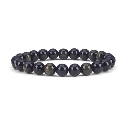 Cherry Tree Collection Golden Obsidian Beaded Bracelet – Genuine 8mm Gemstone Stretch Bracelet for Men & Women – Handmade Crystal Bracelet - (Golden Obsidian - S)