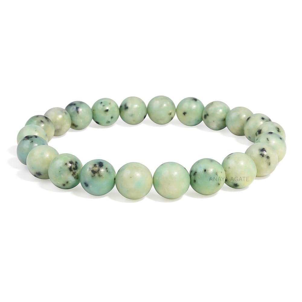 ANAYA AGATE Kiwi Jasper Bracelet, Natural Healing Crystal Bracelet for Women and Men, 8mm Round Beaded Bracelet for Spiritual, Protection, Positive Energy, Elastic Adjustable Size Gemstone Bead Bracelet