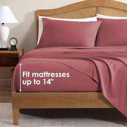 ClevaHome Sheet Set Queen Size, 4-Piece Bedding, Lightweight & Super Soft Easy Care Microfiber– Shrinkage & Fade Resistant Bedding Set with 14'' Deep Pockets (Dusty Rose)