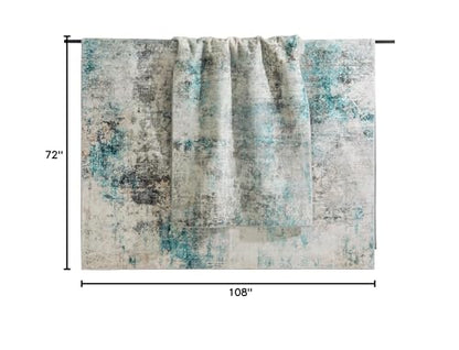 Carvapet 6x9 Large Rugs for Living Room Bedroom Kids Room, 6 x 9 Washable Teal Modern Abstract Low Pile Carpet with Rubber Backing, Foldable, Non Slip Thin Area Rug, Ultra Soft