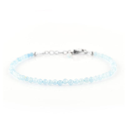 InfinityGemsArt Natural Aquamarine Stone Beads Dainty Bracelet Jewelry for Women, Crystals and Gemstones March Birthstone 925 Sterling Silver Chain 8 inch