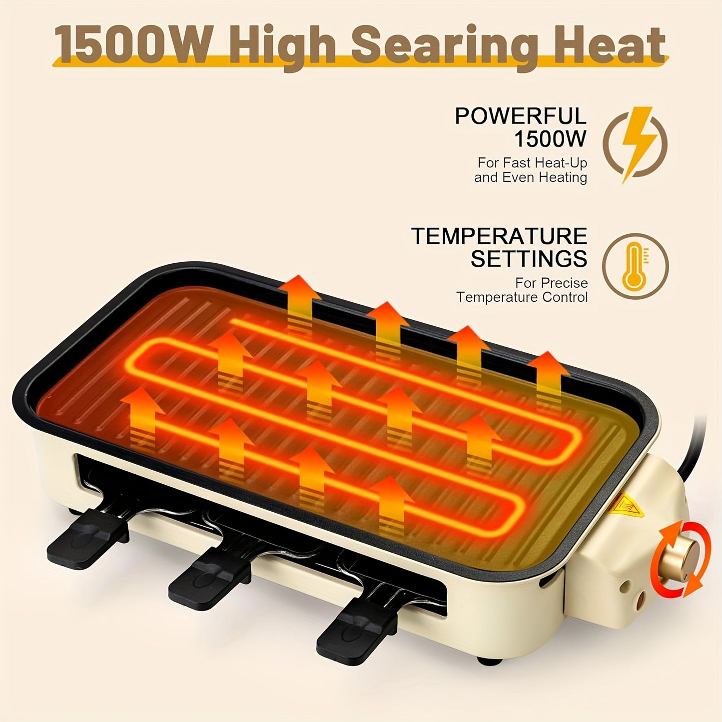Smokeless Electric Grill, Frying And Grilling Electric Grill with Removable Non-stick Tray And Grill Rack, with 3 Mini Pans, Home Grill, Adjustable Temperature, Indoor Grilling, Kitchen Utensils, Stainless Steel