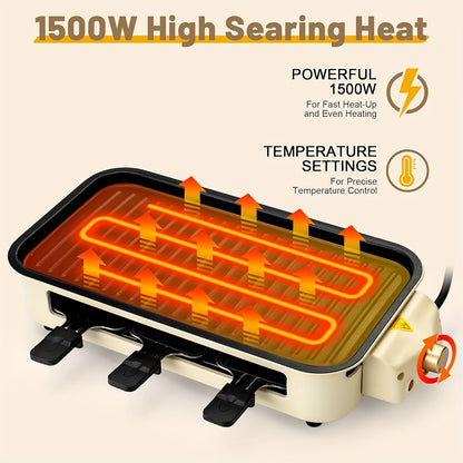 Smokeless Electric Grill, Frying And Grilling Electric Grill with Removable Non-stick Tray And Grill Rack, with 3 Mini Pans, Home Grill, Adjustable Temperature, Indoor Grilling, Kitchen Utensils, Stainless Steel