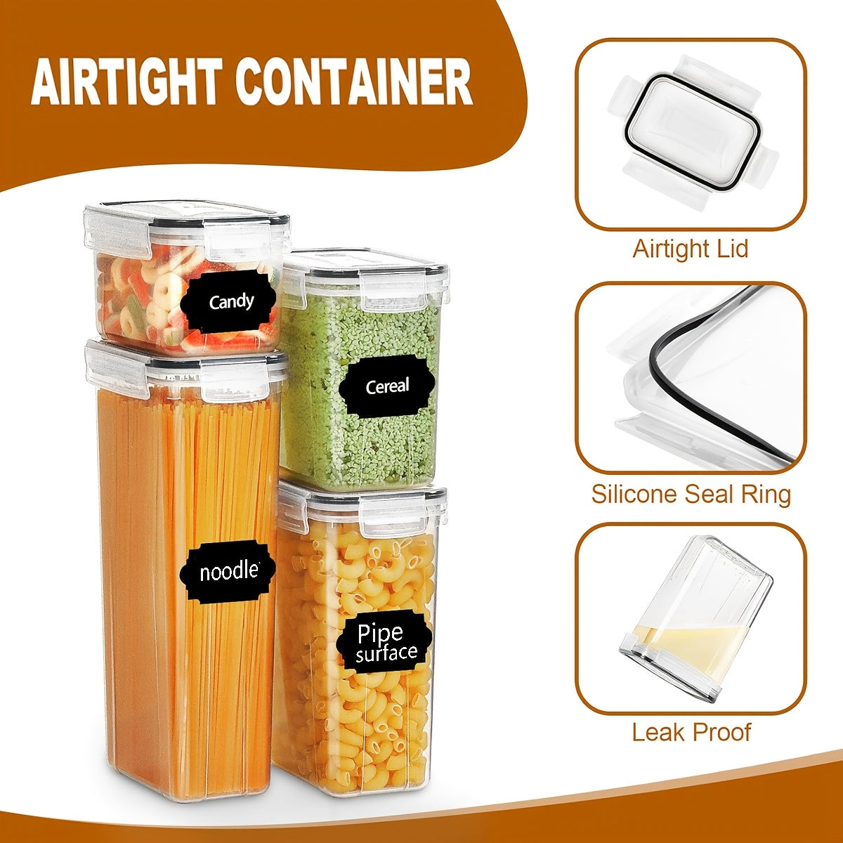14/24/48/84pcs Airtight Food Storage Containers With Lids, BPA Free Plastic Kitchen Storage Containers For Spaghetti, Cereal, Pasta, Flour And Sugar Containers, 7/12/24/42 Lids+7/12/24/42Containers.