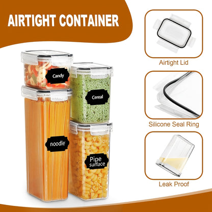 14/24/48/84pcs Airtight Food Storage Containers With Lids, BPA Free Plastic Kitchen Storage Containers For Spaghetti, Cereal, Pasta, Flour And Sugar Containers, 7/12/24/42 Lids+7/12/24/42Containers.
