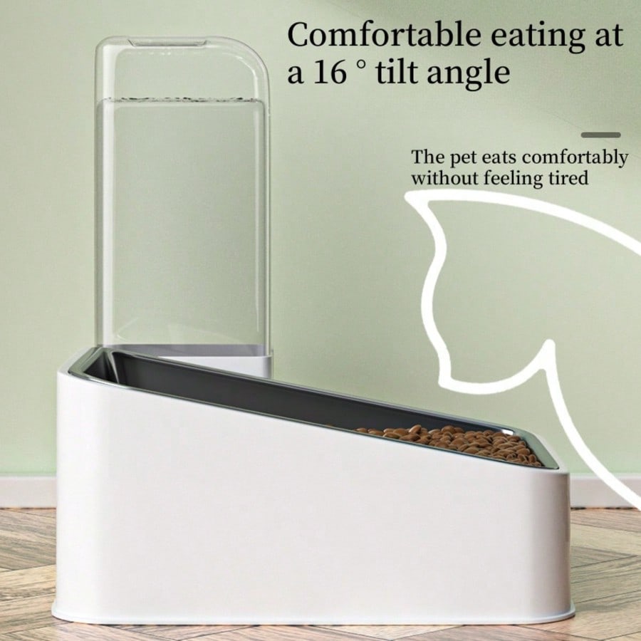 LocalTwo-In-One Automatic Cat Water Dispenser Set-Detachable, Washable, Automatic Feeding Station, Indoor Cat Food Bowl