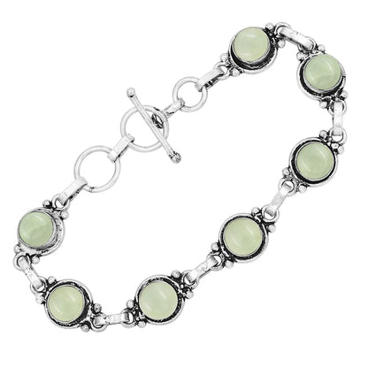 Natural Prehnite 925 Silver Plated Handmade Link Bracelet for Women - Round Gemstones Vintage Style Adjustable Bracelet Women Jewelry Gifts for Wedding Christmas Valentine's Day