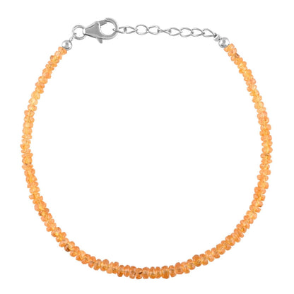 QNAVIC Orange Garnet Bangle Bracelet for Women – Dainty Gemstone Beads, January Birthstone Chakra Healing Crystal, 925 Sterling Silver Rhodium Plated Adjustable 8" Chain, Hypoallergenic Minimalist Jewelry Birthday Gifts