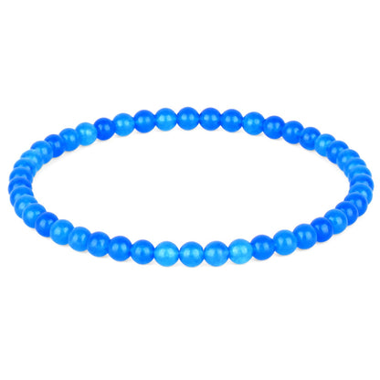 QOGIR Handmade Healing Bracelets,4mm Blue Jade Bracelet - Transformation and Protection - Stone Beads Stretch Bracelet for Women Men