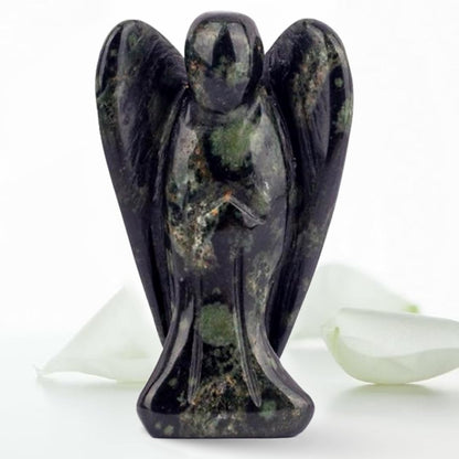 Earth Therapy Pocket Guardian Angel with Serenity Prayer Card - Polar Jade Natural Crystal Healing Stone Figurine - Gift for Yourselves and Your Loved Ones……
