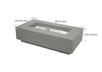 AMS Creations | Madison 60" Bundle Rectangular Natural Gas Outdoor Fire Pit Table | Light Gray Concrete GFRC | Smooth Texture or Surface | Electronic Ignition | Outside Backyard Fireplace