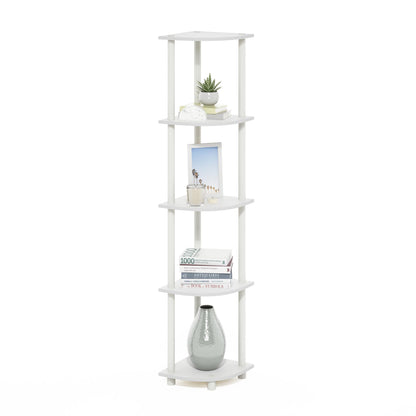 Furinno Turn-N-Tube Corner Shelf, 5-Tier Corner Bookshelf, Open Storage Shelves, for Organization and Storage, Living Room, Home Office, Garage, Bedroom, White