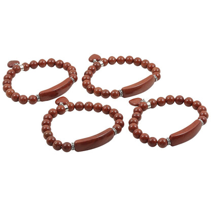 TUMBEELLUWA Healing Stone Bracelet 8mm Beads Chakra Crystal Energy Heart Charm Bracelet Handmade Jewelry for Women, Red Jasper