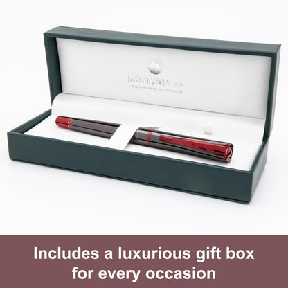 Monteverde USA Impressa Fountain Pen Gun Metal with Red Trim - Fine Point - JoWo German Nib