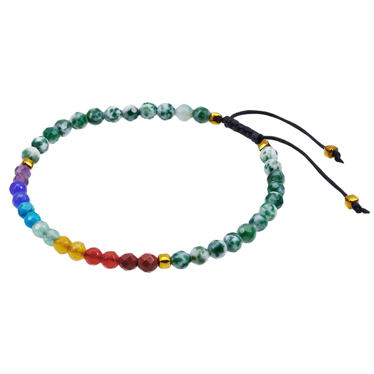 TUMBEELLUWA Beads Bracelets Faceted Stone 7 Chakra 4mm Healing Crystal Bracelet Adjustable Handmade Jewelry for Women,Green Dalmation Jasper