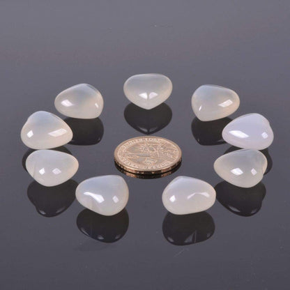 Gray Agate Gemstone Healing Crystal 0.8 Inch Mini Puffy Heart Pocket Stone Iron Gift Box (Pack of 10)