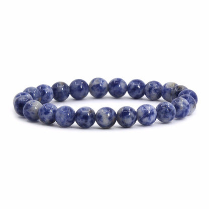 Justinstones Natural Blue Spot Jasper Gemstone 8mm Round Beads Stretch Bracelet 7 Inch