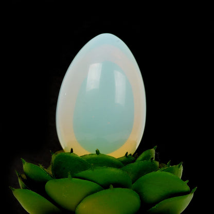 Justinstones Synthetic Opalite Gemstone Egg Crystal Healing Chakra Meditation Home Office Decor Stone with Stone Stand