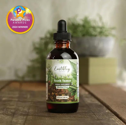 Earthley Wellness Teeth Tamer, Teething Relief for Babies & Kids, Organic Herbal Formula, Soothes Drooling, Gum Discomfort & Irritability, Sugar-Free, 3+ Month Supply (1.69 oz Glass, 500 doses)