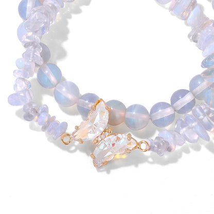 GolbalJew Opal Stone Bracelet for Women Healing Crystal Stone Bracelets Gemstone Beads Stretch Bracelet Butterfly Charms Jewelry Women Gift