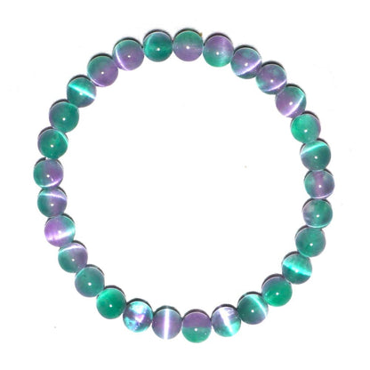 6mm Rainbow Selenite Bracelet - Iridescent Natural Crystal | Handmade Meditation Bracelet with Cat-Eye Effect | Come with Beading Tool Kit - Adjustable to 6.5-7.5 inches Wrist Size