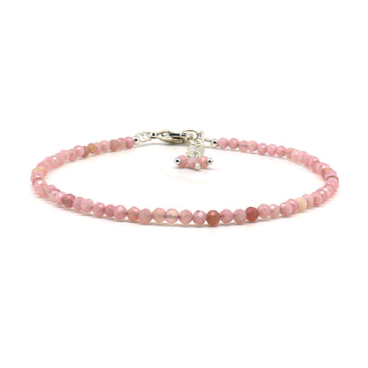 Gempires Handmade Pink Opal Gemstone Beaded Bracelet for Women | 2.4–2.5 mm Faceted Natural Stone | Adjustable 7+1 Inch Silver Plated Chain | Dainty Minimalist Stacking Jewelry | Soft Pink Stone Gift