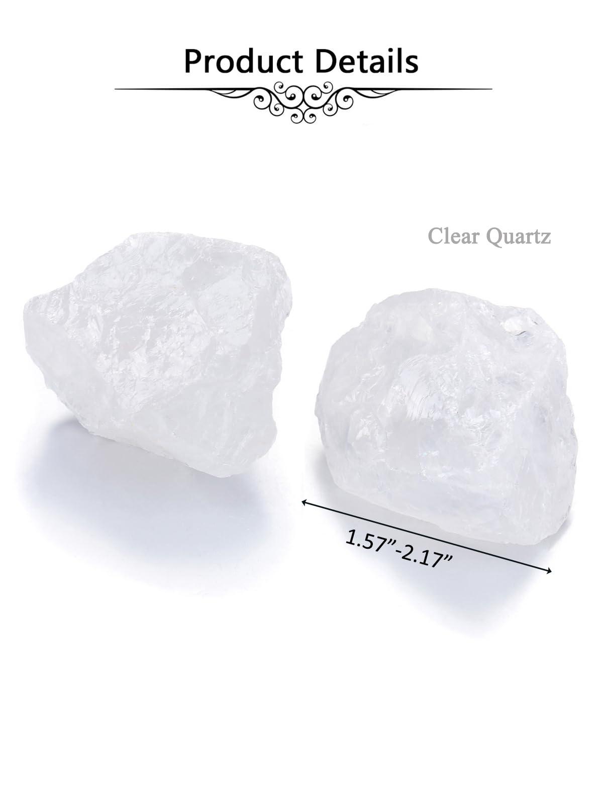 Jovivi 2pcs Raw Clear Quartz Rock Crystals,Large 1.6-2.2" Healing Crystals Natural Rough Stones Crystal for Tumbling, Cabbing, Home Decoration, Polishing, Wicca & Reiki