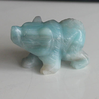HLbshi Hand Carved Mixed Gemstone Crystal Bear Figurine Animal Carving Statue Home Decor 1.5'' (Amazonite)