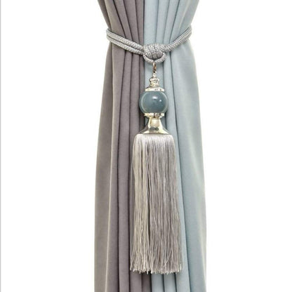 NARAMAX 1Pair Curtain Tassel Tiebacks Charm Crystal Stone Beads Fringe Rope Holdbacks Window Drapery Ball Tassels Rope Holdbacks Curtain Ties for Window Door Home Decorations(Black)