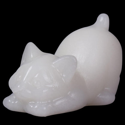 2 Inch White Jade Cat Crystal Figurines, White Kitten Statues for Kitten Lovers and Collectibles, Cat Decor Fingurines for Home Desk Office, Carved Healing Crystal Reiki Animal Gifts for Women