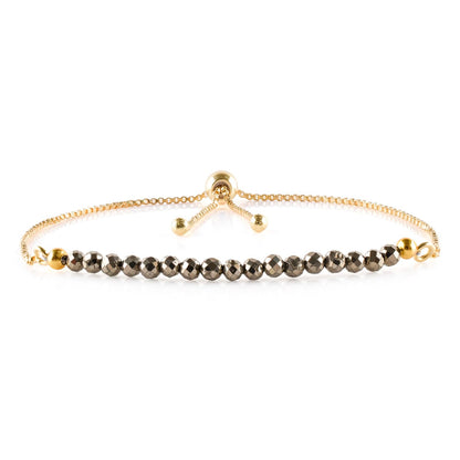 InfinityGemsArt Golden Pyrite Bracelets For Women Natural Birthstone Jewelry Micro Beads Beaded Stone Bolo Slider Crystals Gemstones, 14K Gold Plated Adjustable Chain, Gifts For Her