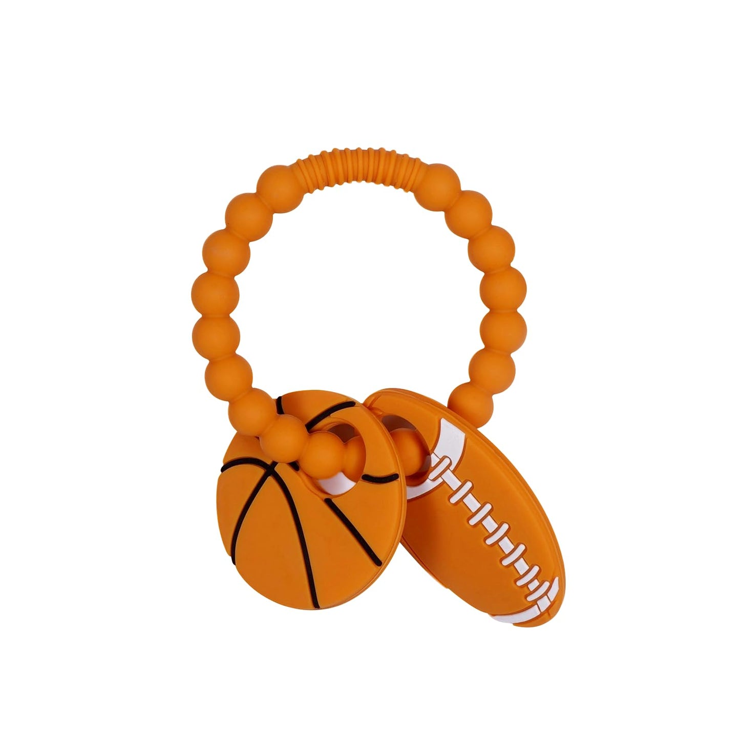 Silicone Baby Ring Toy with Basketball,American Football Teethers,Must Haves Teething Relief Chew Toys for 3-6,6-12 Months Boys and Girls,Newborns Essentials,Safe and Soft,BPA Free.