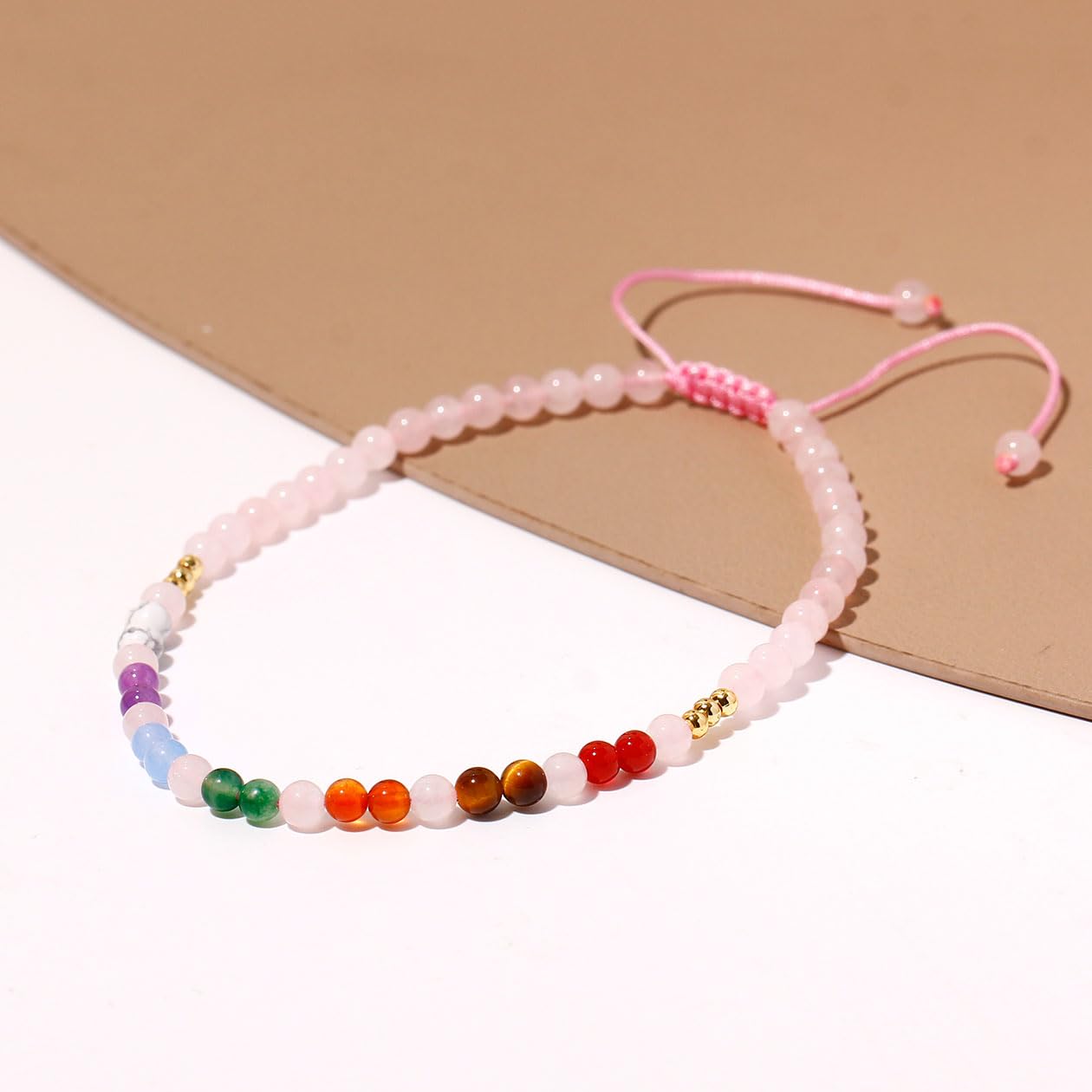 Wizock Reiki 7 Chakra Beaded Anklet Meditation Yoga Colorful Ankle Bracelets for Women Balance Beach Foot Jewelry Adjustable (Rose Quartz)