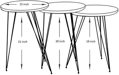 PAK HOME Set of 3 Nesting End Tables Round Wood Stacking Coffee Side Accent Sofa Table with Metal Legs for Living Room, Home Office, Nightstands for Bedroom (Black Marble/Silver Legs)