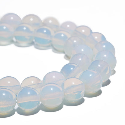 8mm Natural White Opal Gemstone Beads Polished Round Smooth Stone Beads for Bracelets Jewelry Making 15inch Loose Beads