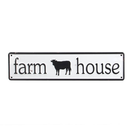 AIM & GGKK Farmhouse Wall Sign with Cow - Black and White Farmhouse Wall Art for Kitchen, Living Room, Bedroom - Rustic Metal Wall Decor for Home