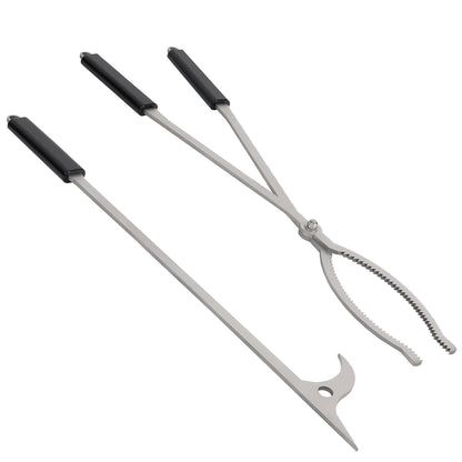 28" Firewood Tongs Set, Stainless Steel Fire Poker and Fireplace Tongs Log Grabber Set for fire pit outdoor Bonfire Wood Stove Fire Pit Use, Portable Rustproof Safely Campfire Tongs