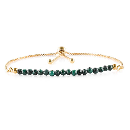 InfinityGemsArt Malachite Bracelets For Women, Natural Birthstone Jewelry, Micro Green Beads Beaded Stone Bolo Slider Crystals Gemstones, 14K Gold Plated Adjustable Chain, Valentines Day Gifts For Her