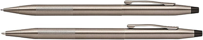 AT CROSS Cross Century Classic Titanium Gray finishes with a Band of Diamond Cut Micro-Knurl Detailing Barrel Ballpoint Pen and 0.7MM Pencil Set