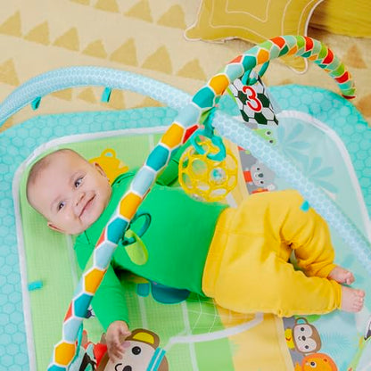 Bright Starts Grip & Kick Oball Activity Gym, Soccer Theme with Easy-Grasp Baby Toys, Baby Play Gym, Kick Pad with Activated Lights & Tummy Time Pillow, Unisex, Newborn+