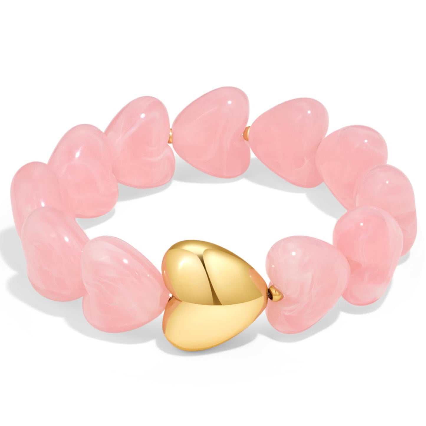 FAUTHENTICUTE Swirled Pink Heart Bracelet for Women Chunky Acrylic Resin Heart-shaped Bead Bracelet Trendy Boho Statement Summer Beach Jewelry Gift For Her