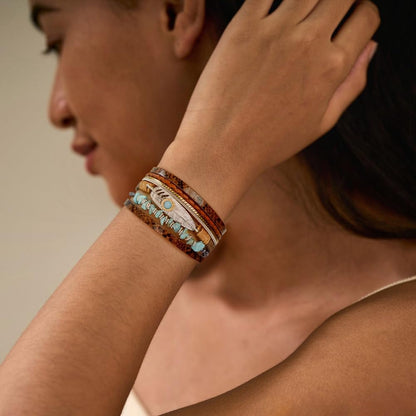 TSdiyART Turquoise Bracelet for Women, Boho Western Bracelet for Turquoise Jewelry, Leather Wrap Multi-Layer Turquoise Bracelet Bangle Jewelry (Brown)
