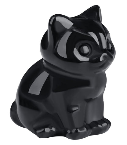 QINJIEJIE Black Obsidian Cat Decor Statue Carved Stone Figurine Healing Crystals Gift Natural Gemstone Home Sculpture Office Room Desk Decoration Sitting Black Cat Gifts for Men Stocking Stuffers