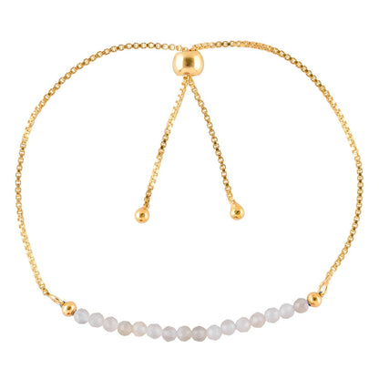 QNAVIC Natural Moonstone Gemstone Micro Beaded Dainty Slider Bolo Bracelet, Handmade Jewelry for women, Healing Chakra Crystals Birthstone Gift for Her, 14K Gold Plated Chain 6-9 inch